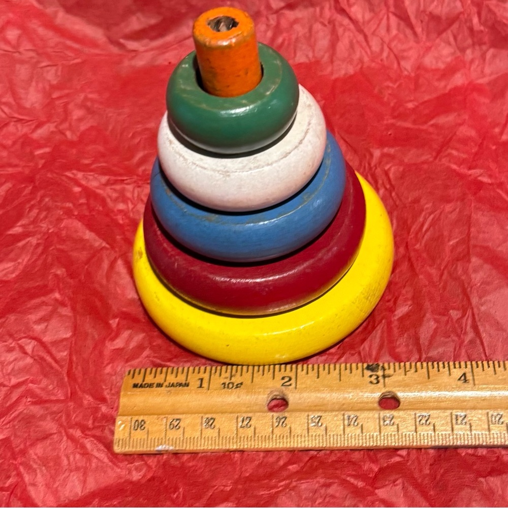 Collectible Vintage Wooden Stacking Ring Set in Primary Colors by Doepke - Picture 5 of 14